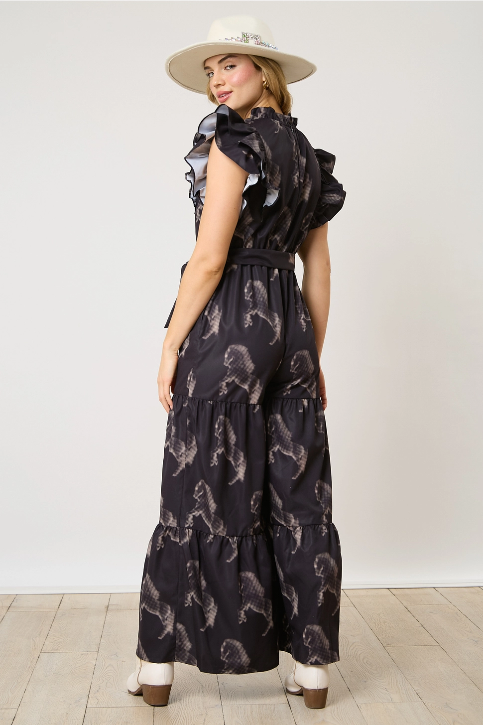 Halftone Horse Print Jumpsuit - Black
