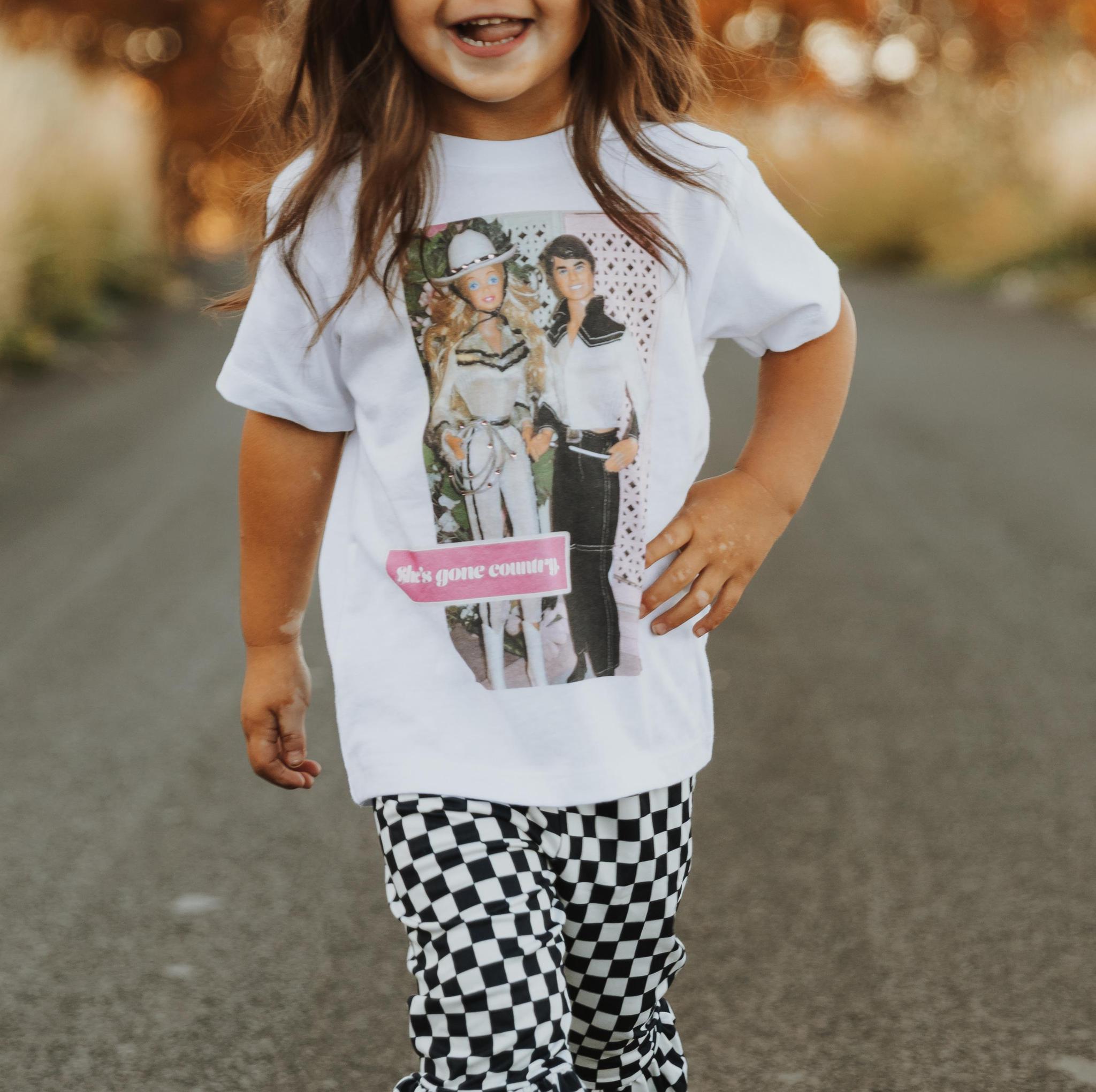 CHECKERBOARD BELL BOTTOM PANTS - BLACK/WHITE
