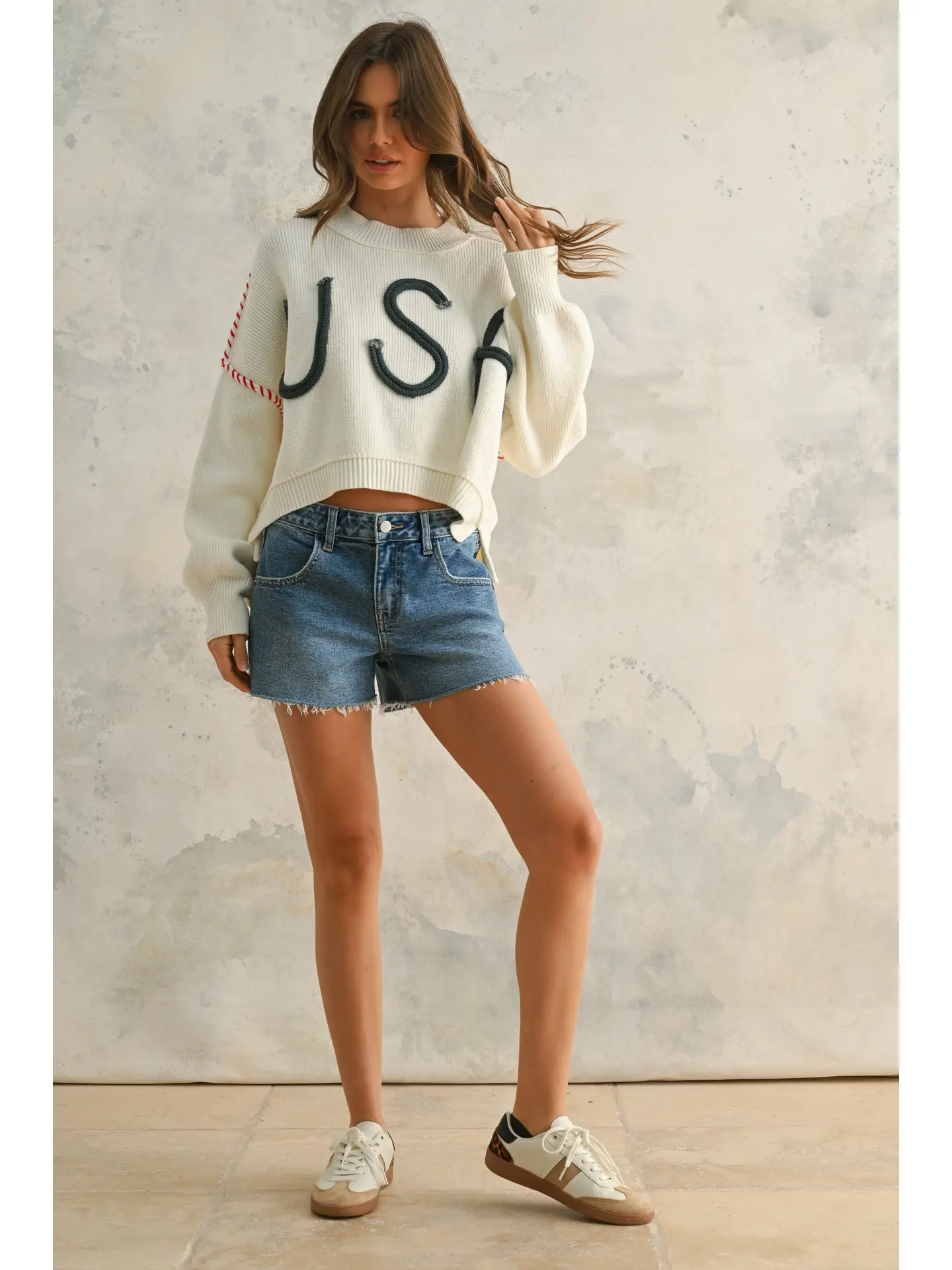 USA Rope Letter Sweater - OFF WHITE
