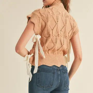 Mock Neck Cropped Sweater Vest - COOL TAUPE
