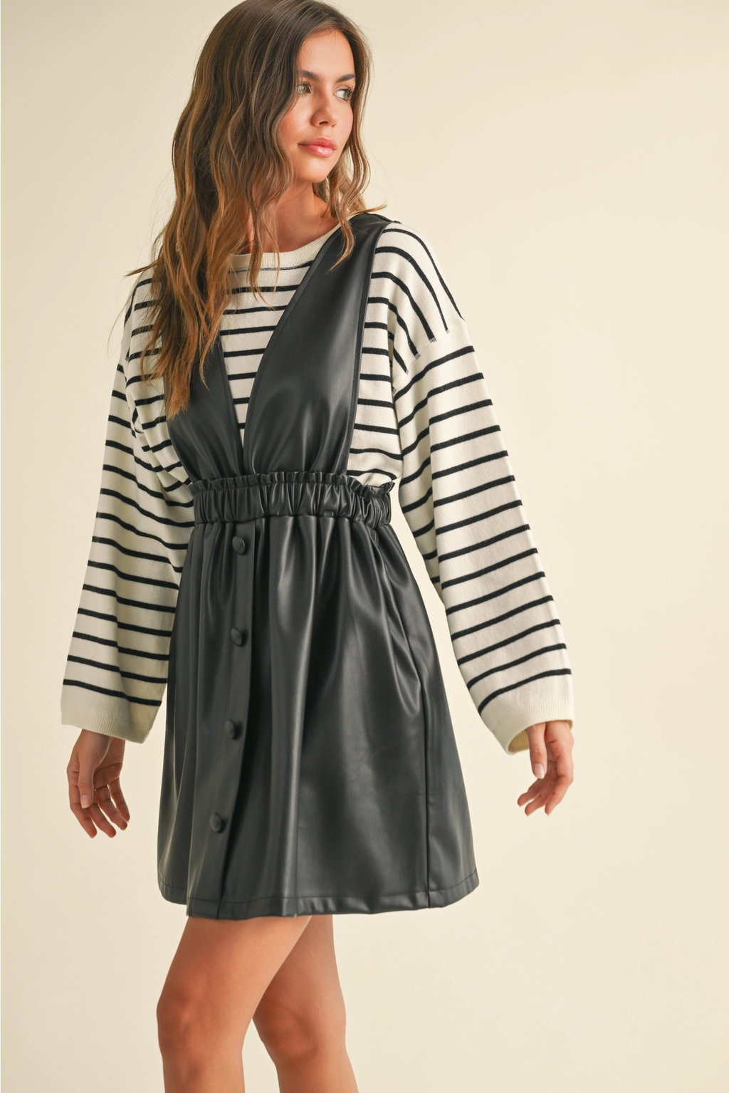 Faux Leather Button Front Dress