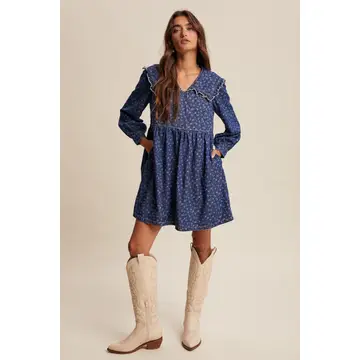 Quilted Yoke Denim Mini Dress