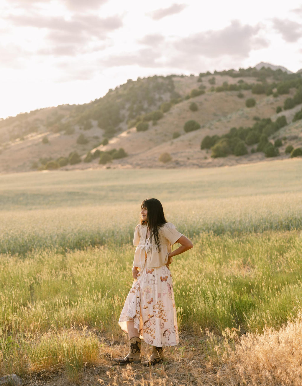 Western Print Dress - Cream