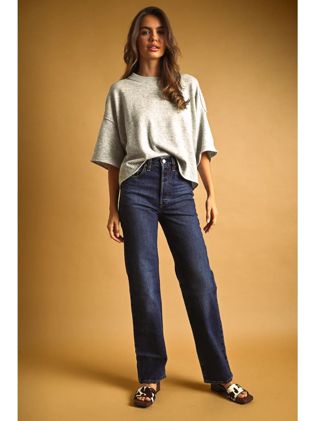 Short Sleeve Knit Crop Top - Heather Grey