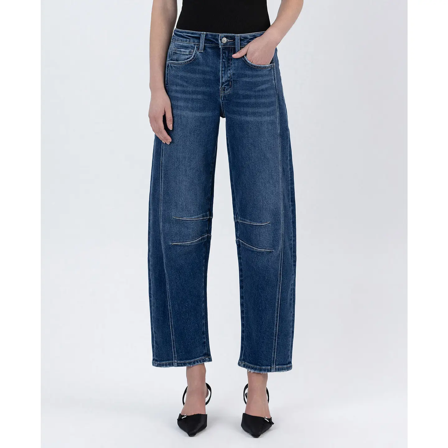 High Rise Barrel Leg Jeans |Dark Wash