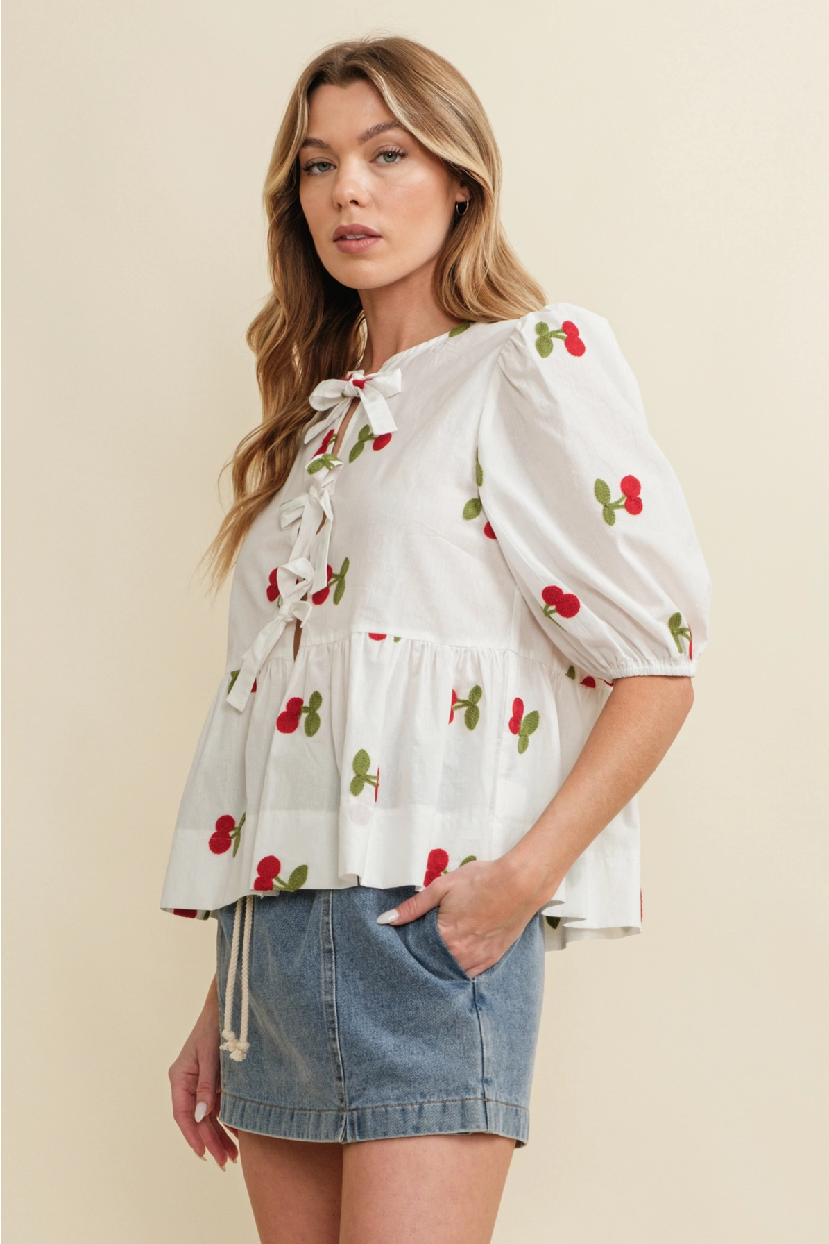 Cherry Front Tie Top