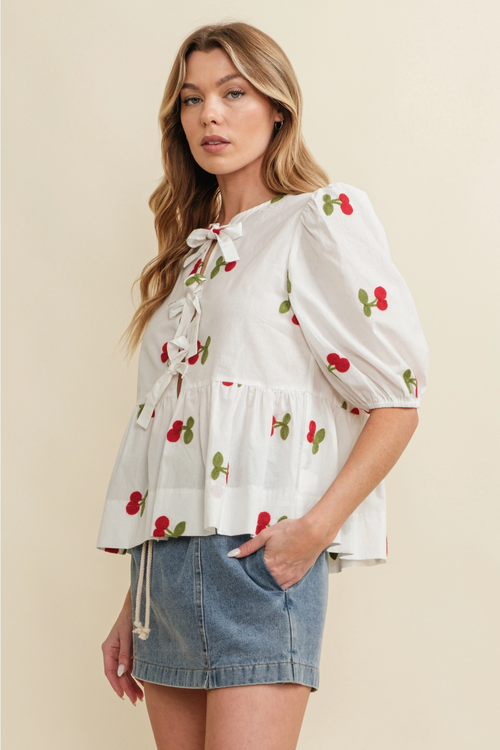 Cherry Front Tie Top