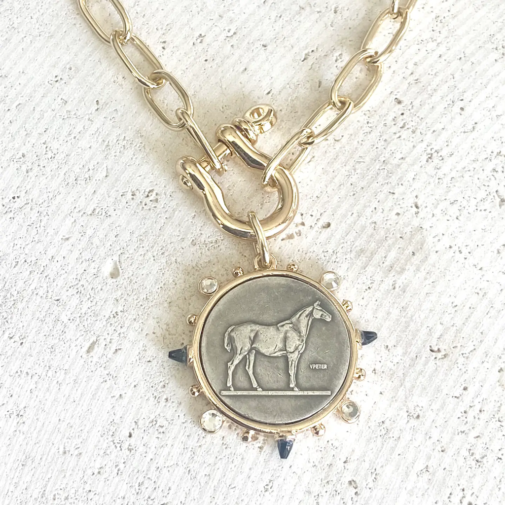 Horse Coin Shackle Necklace  Equestrian Derby  Jewelry