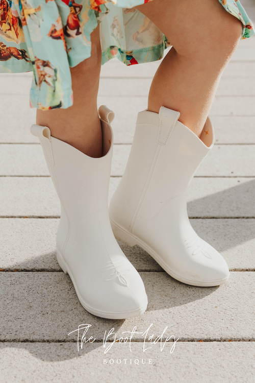 Bone White Kid's All Weather Rubber Cowboy Boots