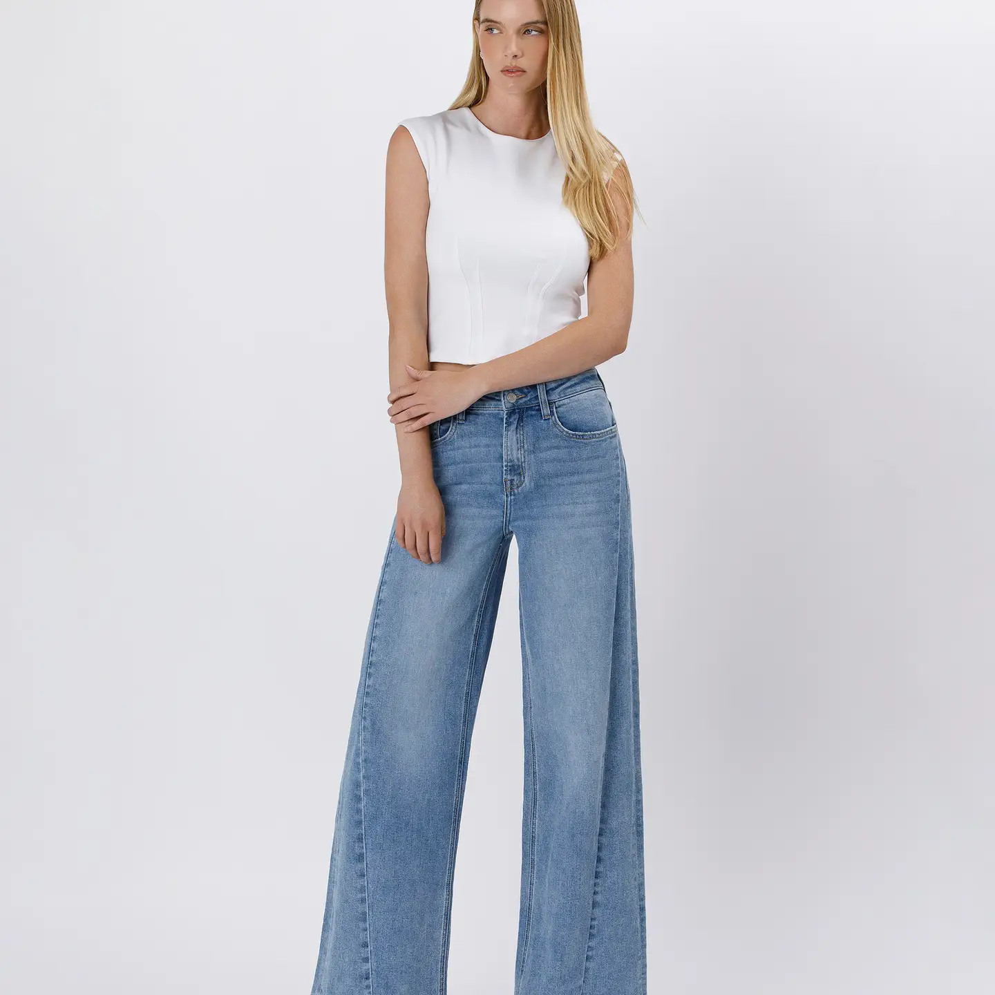 High Rise Seam Detail Palazzo Jeans | ENTHUSE