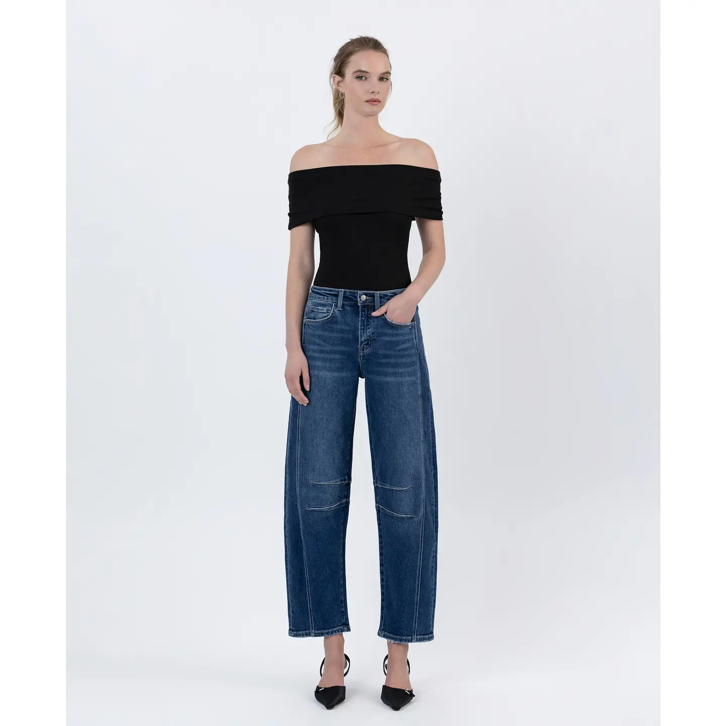 High Rise Barrel Leg Jeans |Dark Wash