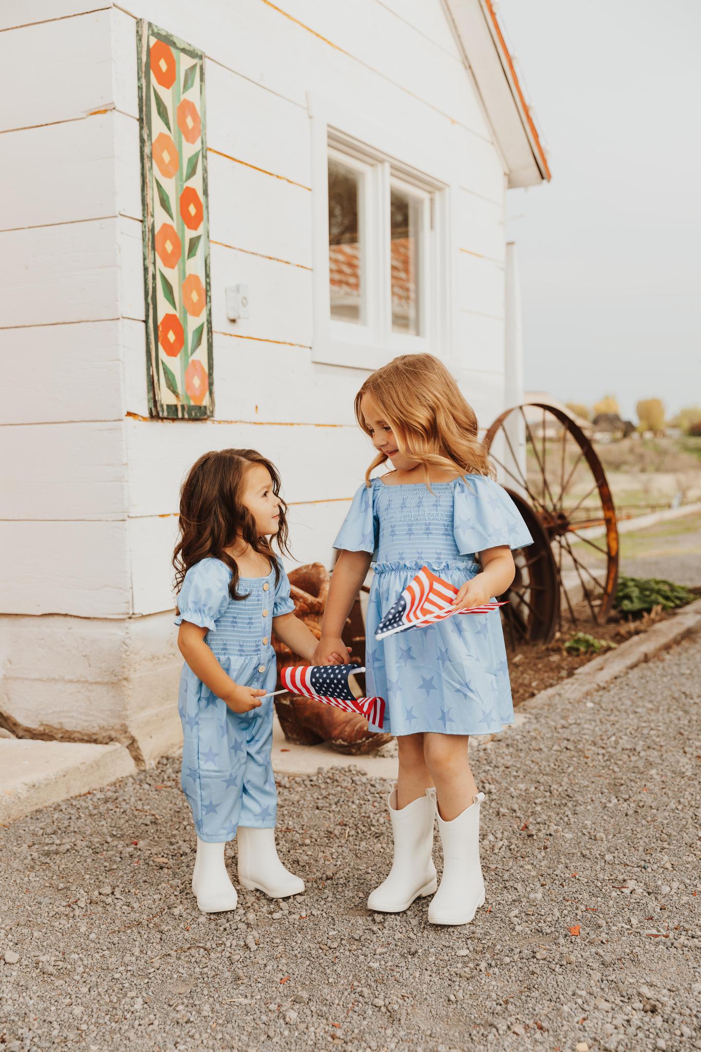 BLUE STAR SMOCKED GIRL JUMPSUIT