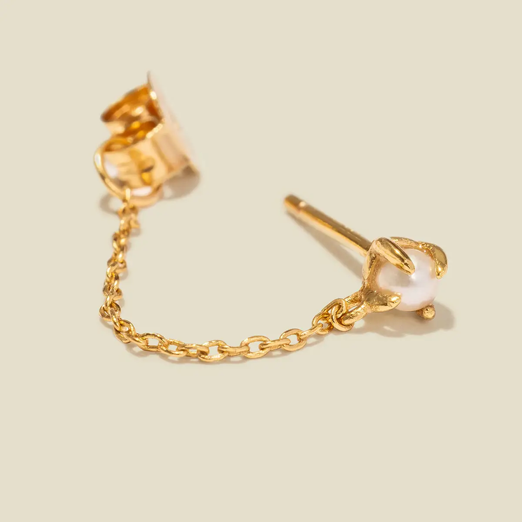 Made By Mary Pearl Chain Huggie Studs - Gold