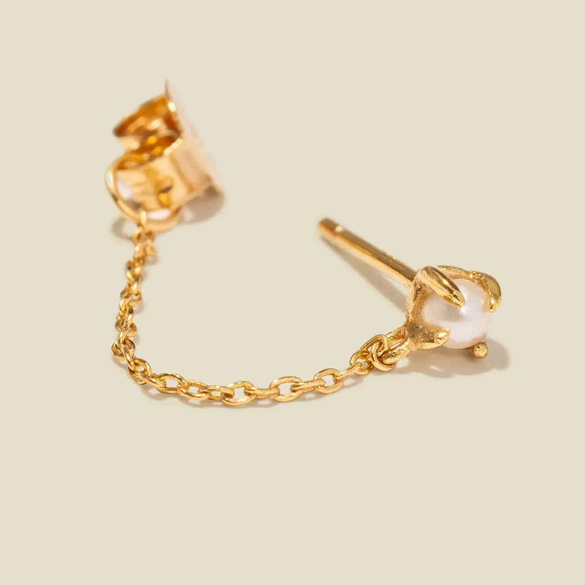 Made By Mary Pearl Chain Huggie Studs - Gold