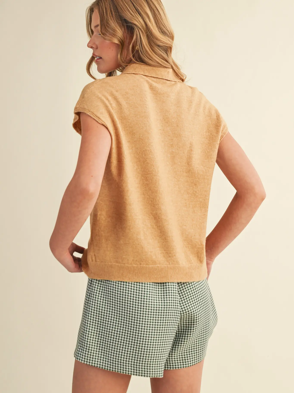 Cap Sleeve Collared Sweater Vest - RUST