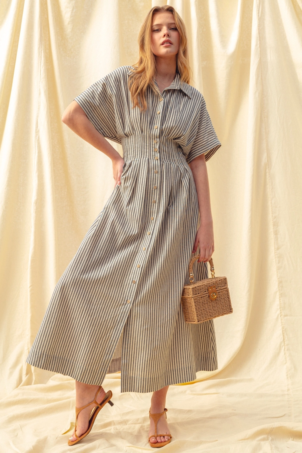 Striped Buttondown Shirt Dress - Navy Stripe