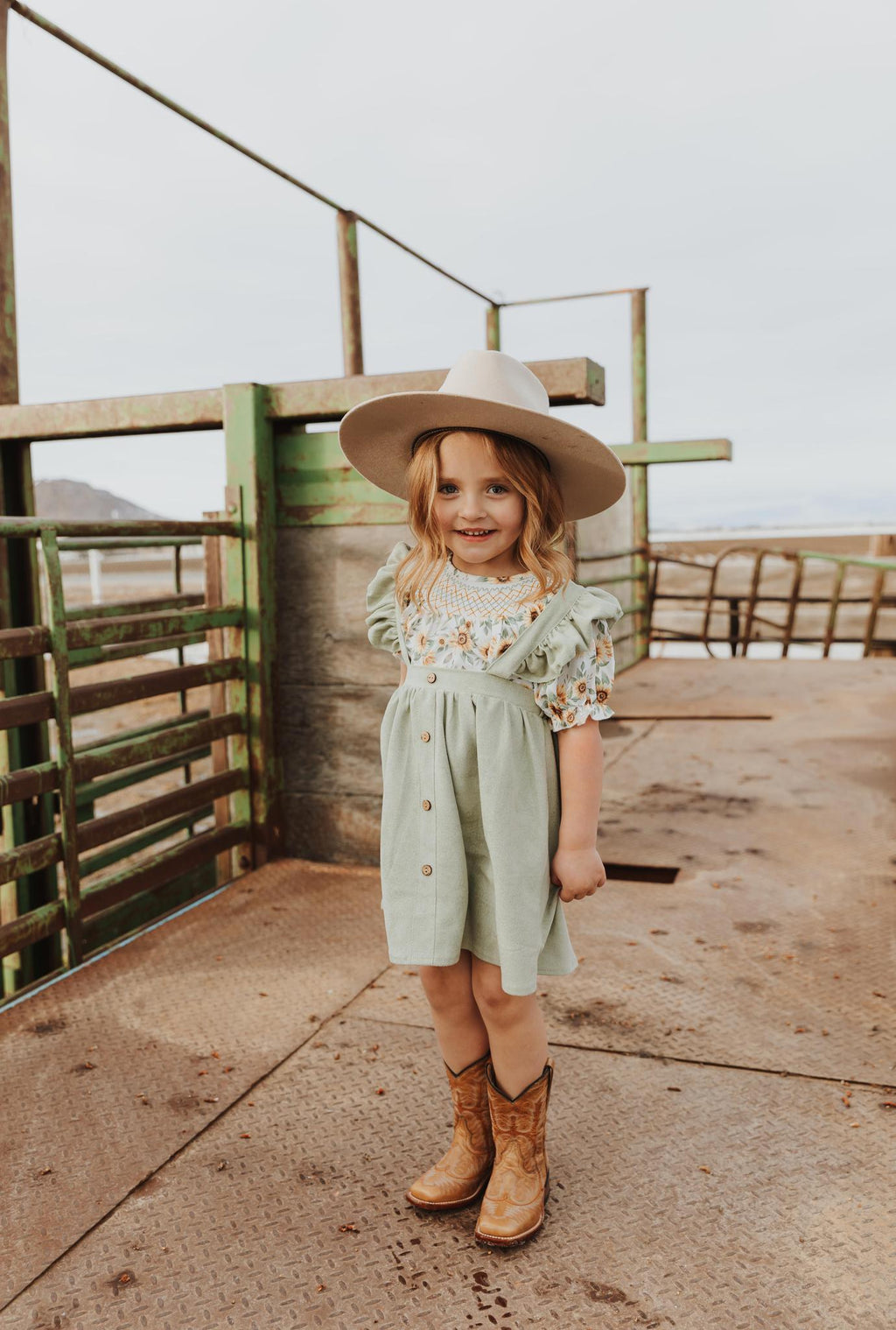 GIRLS SAGE RUFFLE SUSPENDER DRESS