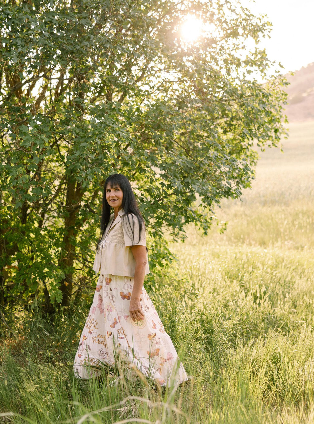 Western Print Dress - Cream