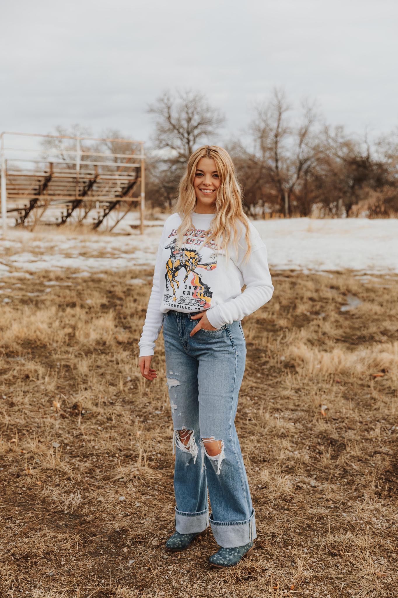 AS COWBOY AS IT GETS PRO RODEO SWEATSHIRT - WHITE