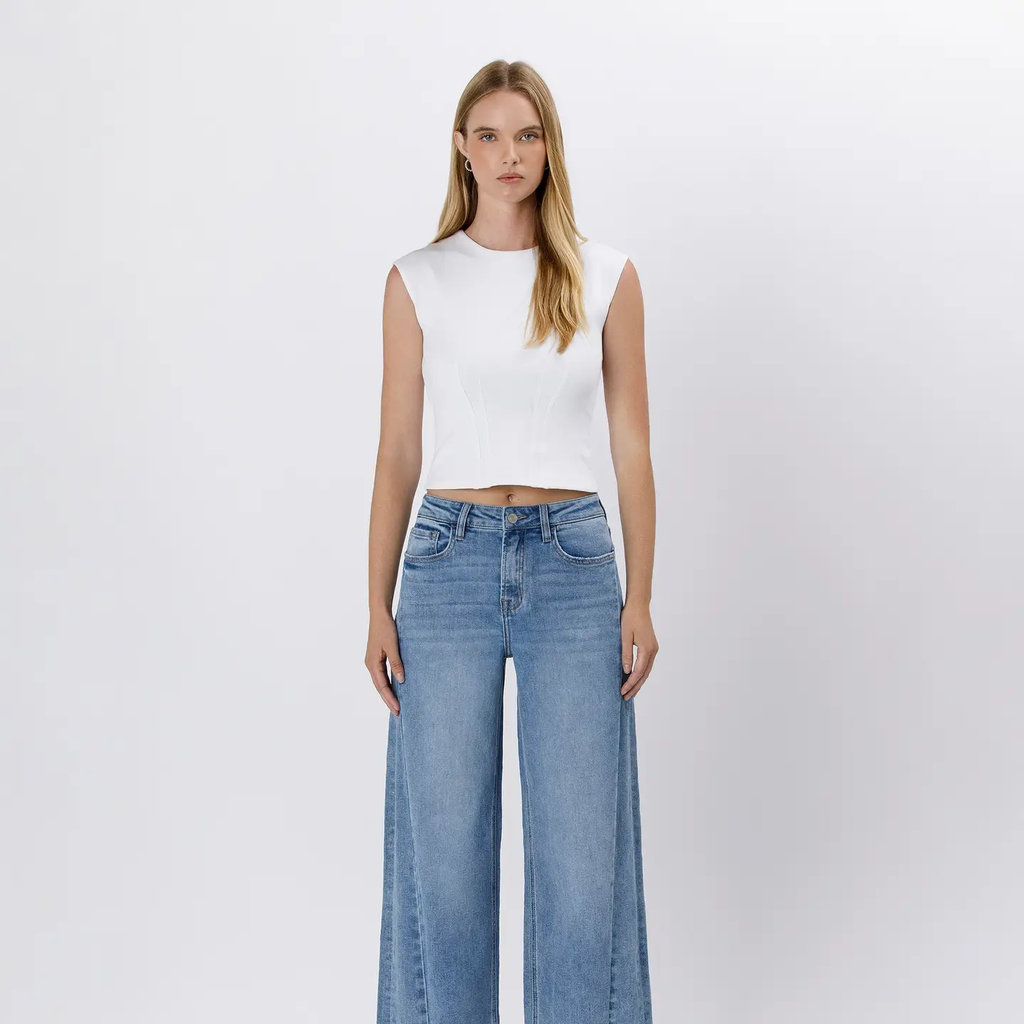 High Rise Seam Detail Palazzo Jeans | ENTHUSE