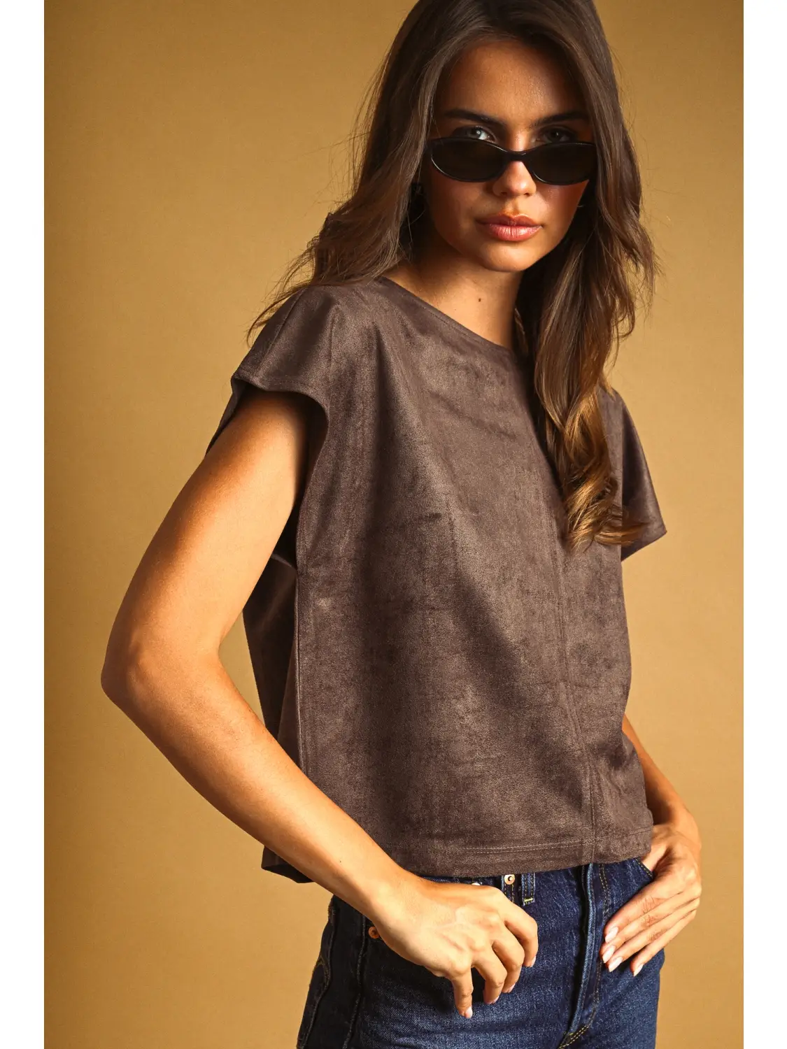 Suede Crop Top - RED BEAN