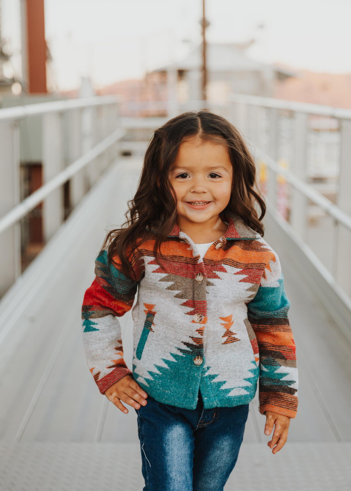 KIDS AZTEC PRINTED SHACKET - BLUE, RUST, RED