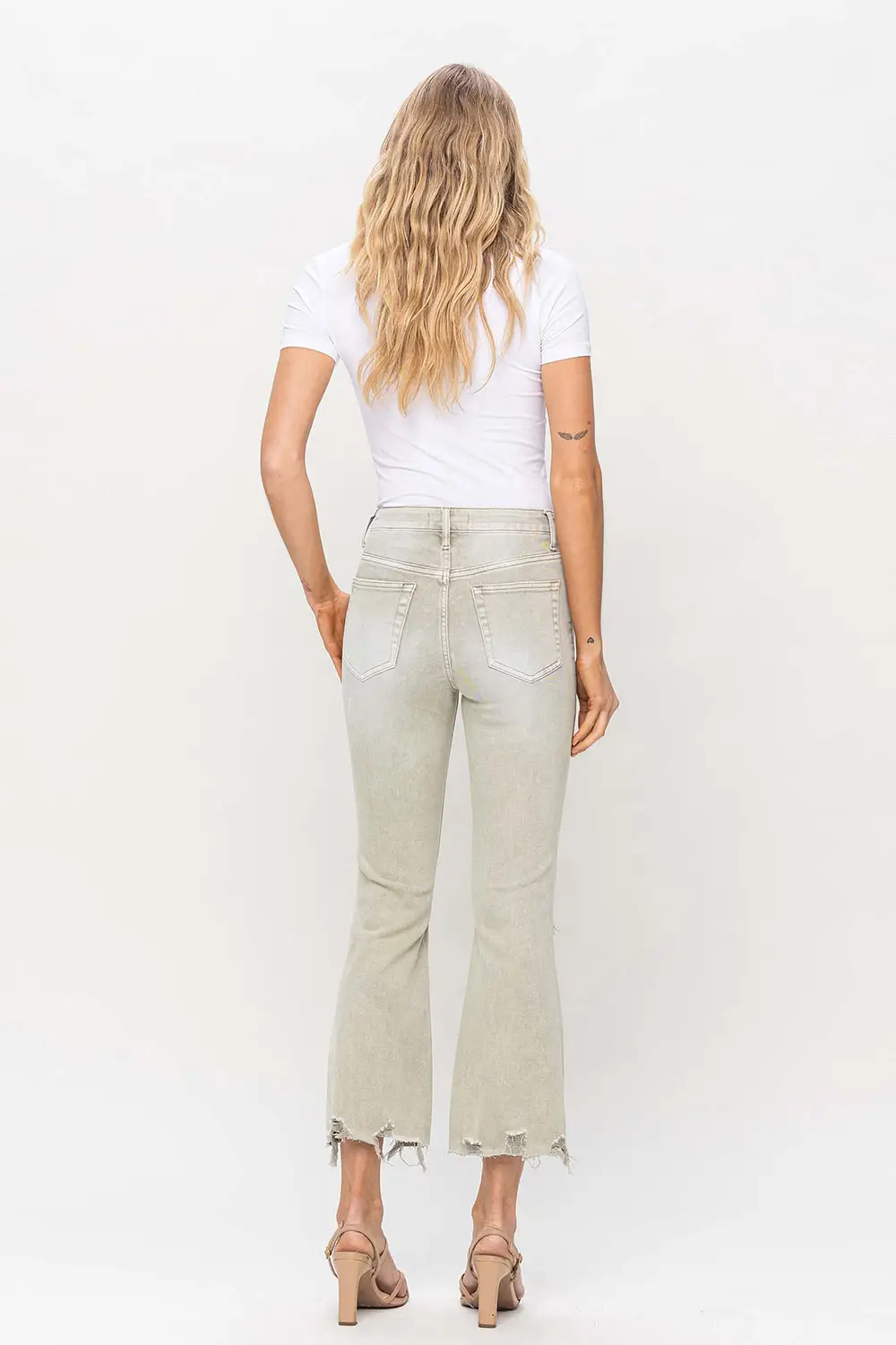 VINTAGE HIGH RISE CROP FLARE - MOSS GREEN