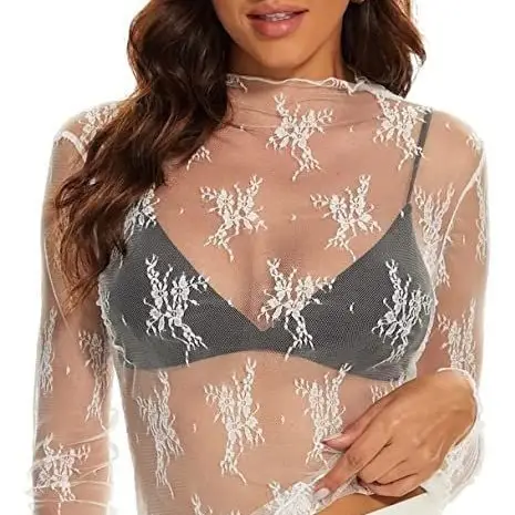 Long Sleeve Mesh Top - Cream