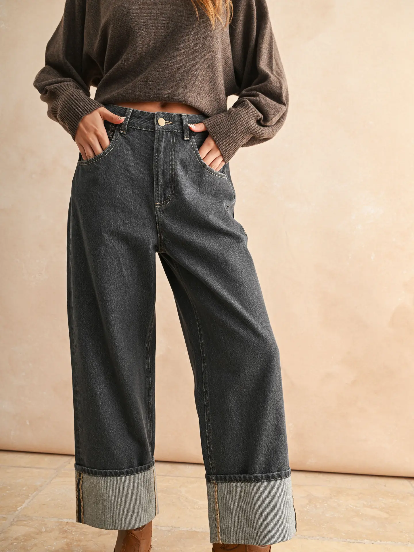 Cuffed Bottom Grey Wash Pants
