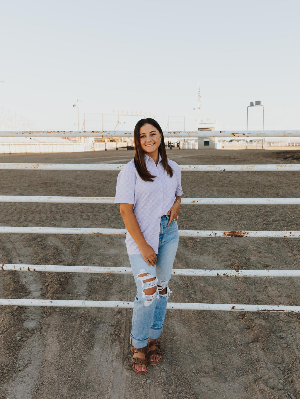 Textured Button Down Short Sleeve Pocket Shirt - Lavender