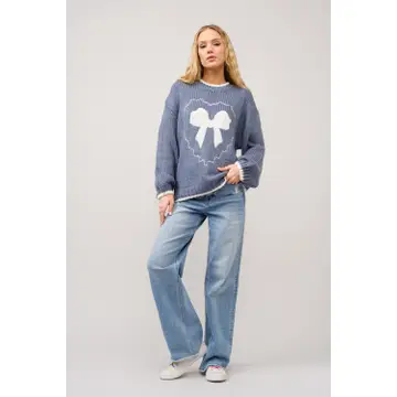 Bow Embroidered Loose Fit Sweater