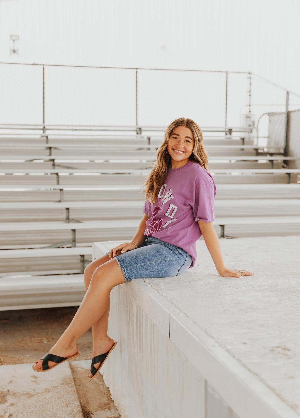 HOWDY RHINESTONE WASHED GRAPHIC T-SHIRT - PURPLE (OVERSIZED)