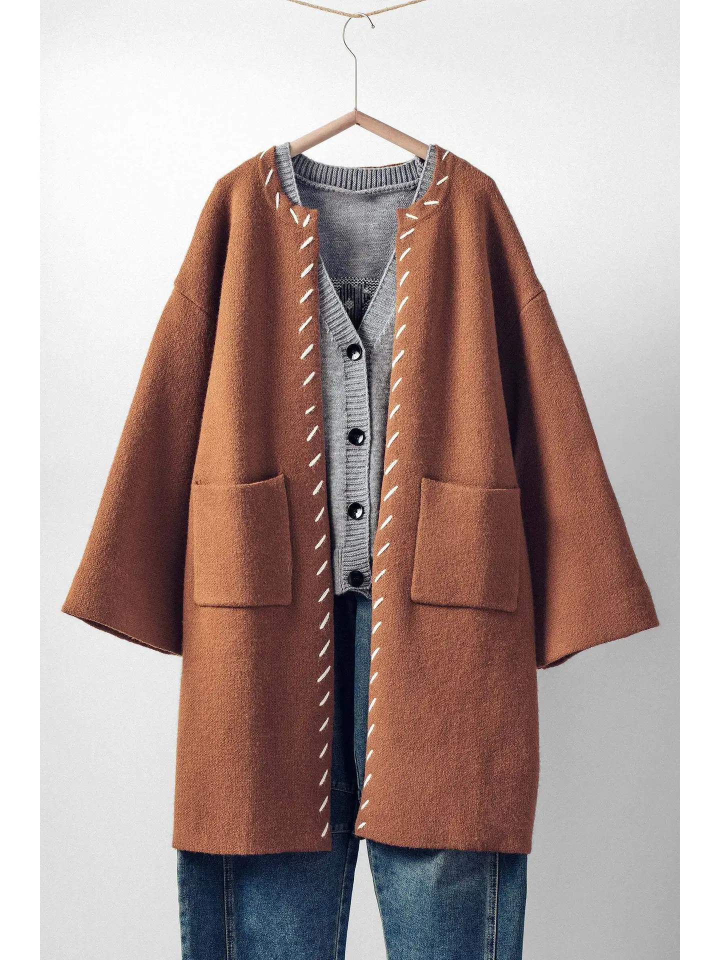 Western Contrast Stitch Boho Coat