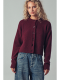 Relaxed Wool Blend Button-Up Cardigan - WINE