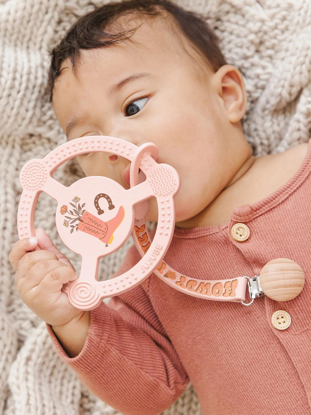Silicone Teether Ring with Detachable Clip Bloomin' Boot