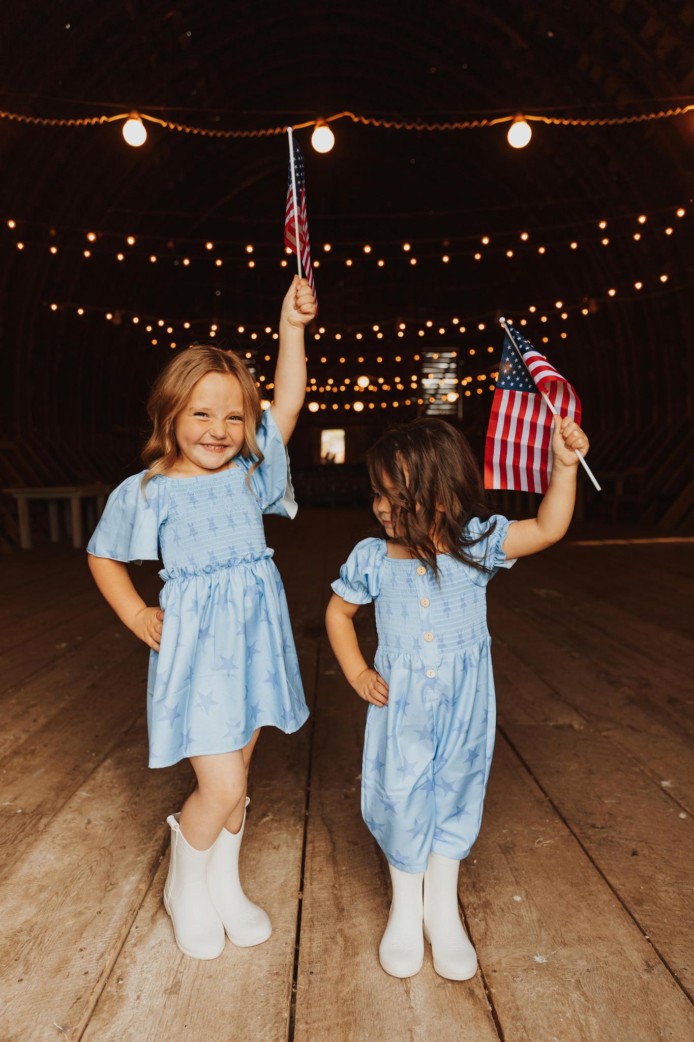 BLUE STAR SMOCKED GIRL JUMPSUIT