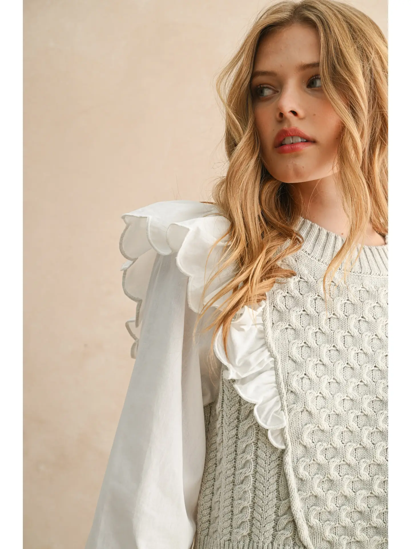 Ruffle Trimmed Long Sleeve Sweater Combo Blouse