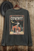 COWBOY TAKE ME AWAY BRONC LONG SLEEVE SWEATSHIRT - MINERAL BLACK