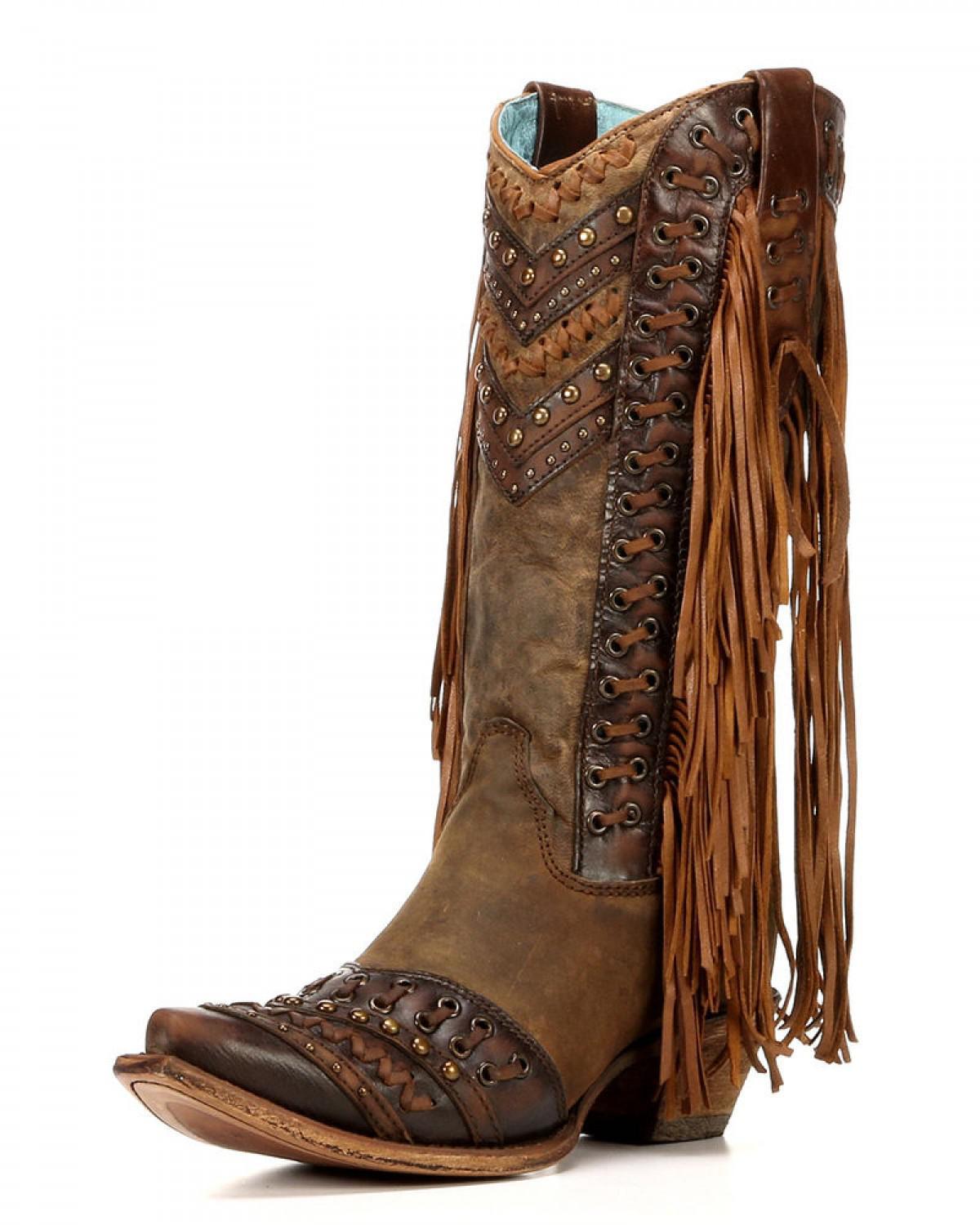 LD BROWN/ TAN WOVEN DETAILS & FRINGED SIDES C2986