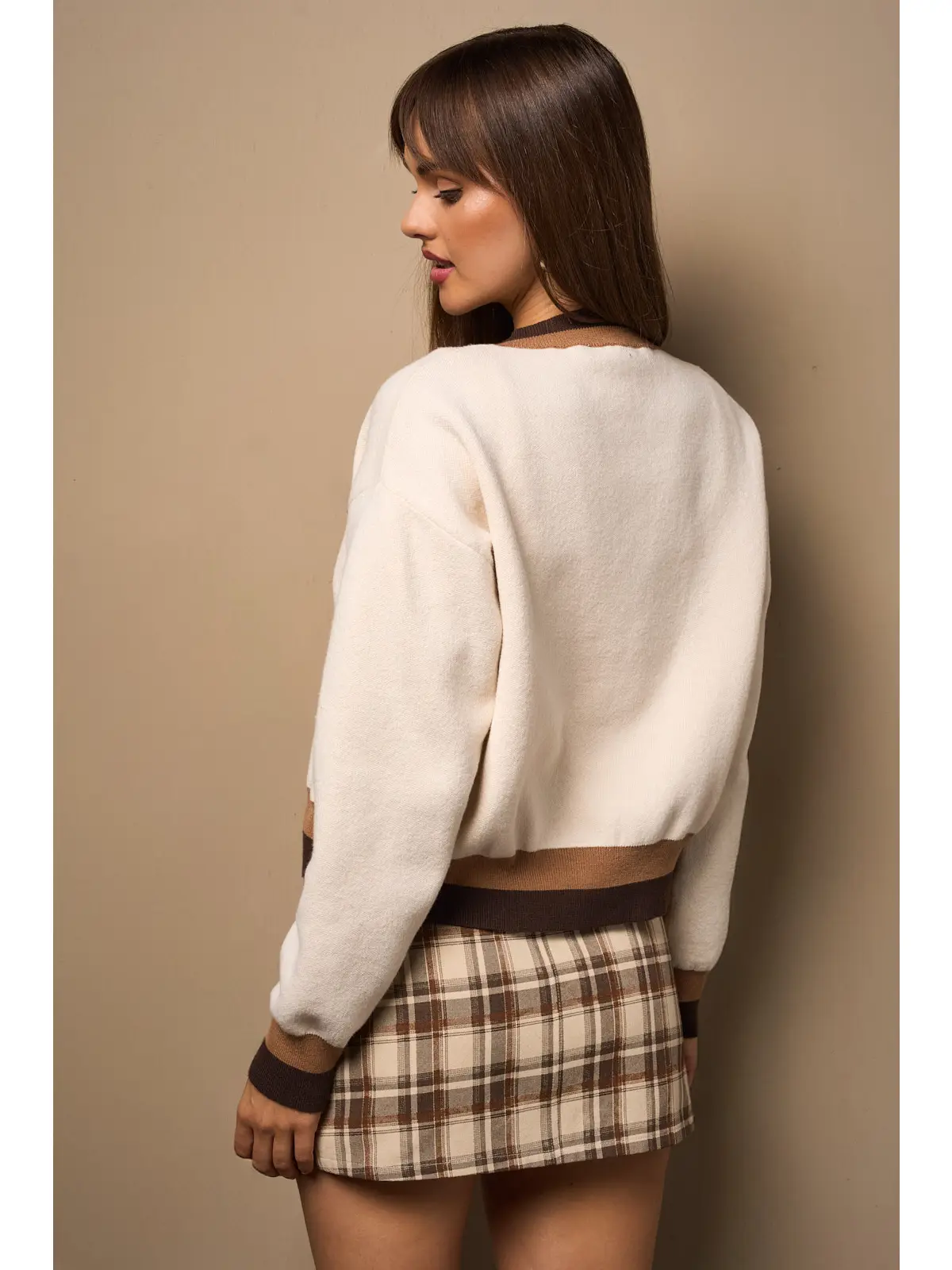 Two Tone Contrast Detail Cardigan