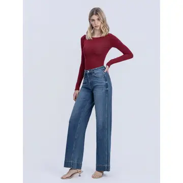 Super High Rise Trouser Hem Baggy Wide Leg Jeans