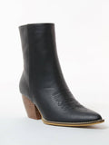 Women Chunky Heel Pointed Toe Ankle Bootie - Black