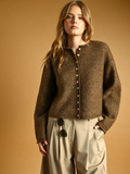 Button Front Ribbed Sweater Cardigan - BROWN