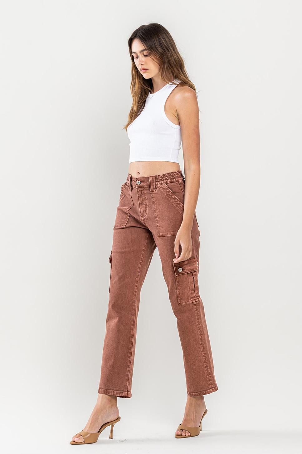 HIGH RISE STRAIGHT CARGO PANT | RED BRICK