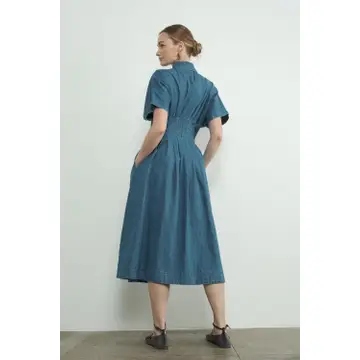 Button Front Pleated Shirts Midi Dress