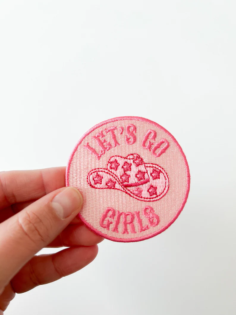 Pink Let's Go Girls Embroidered Iron-On Patch Western Nashville