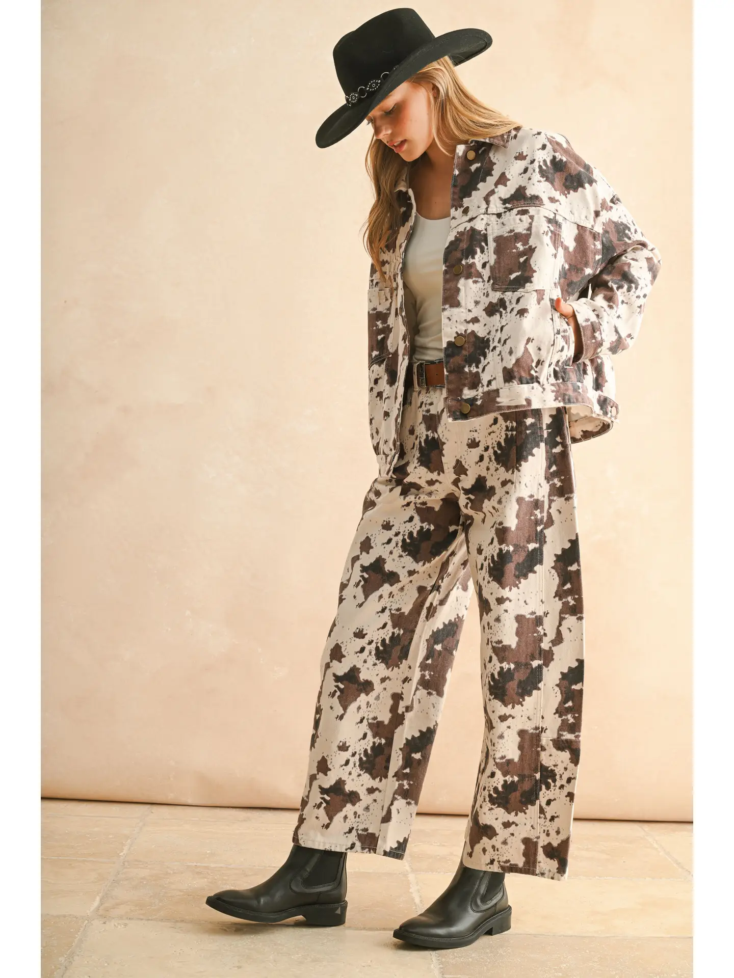 Multi Printed Barrel Pants - COW PRINT
