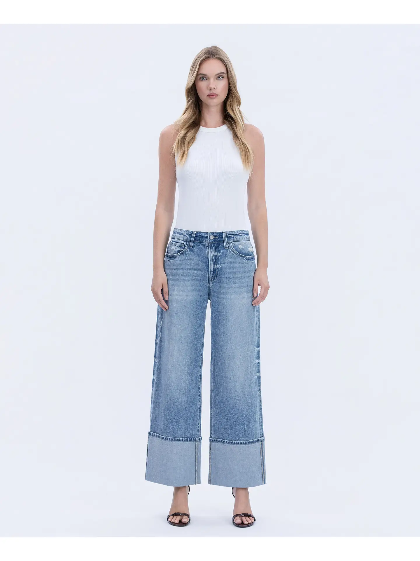 High Rise Cuffed Wide Leg Jeans - VITAL SYMPHONY