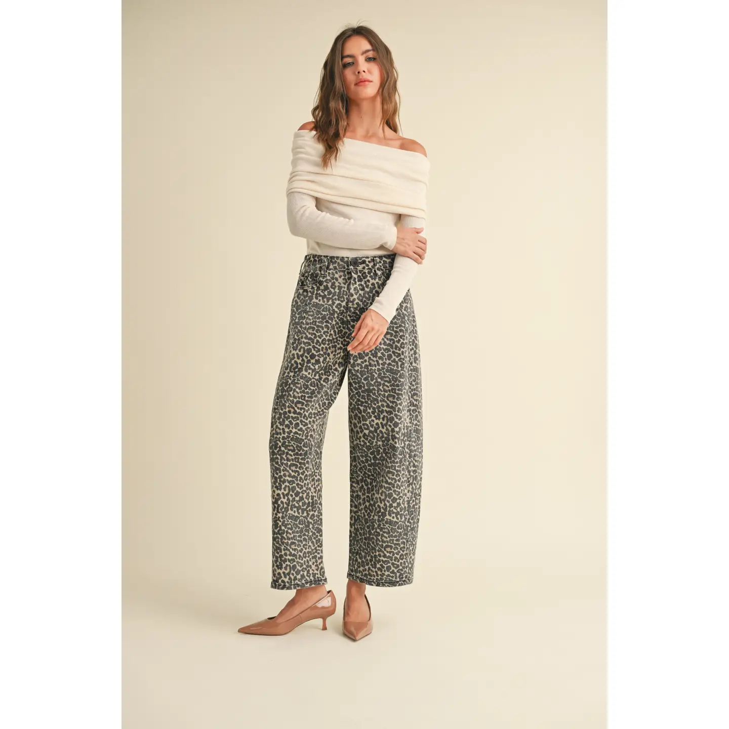 Leopard Print Barrel Pants