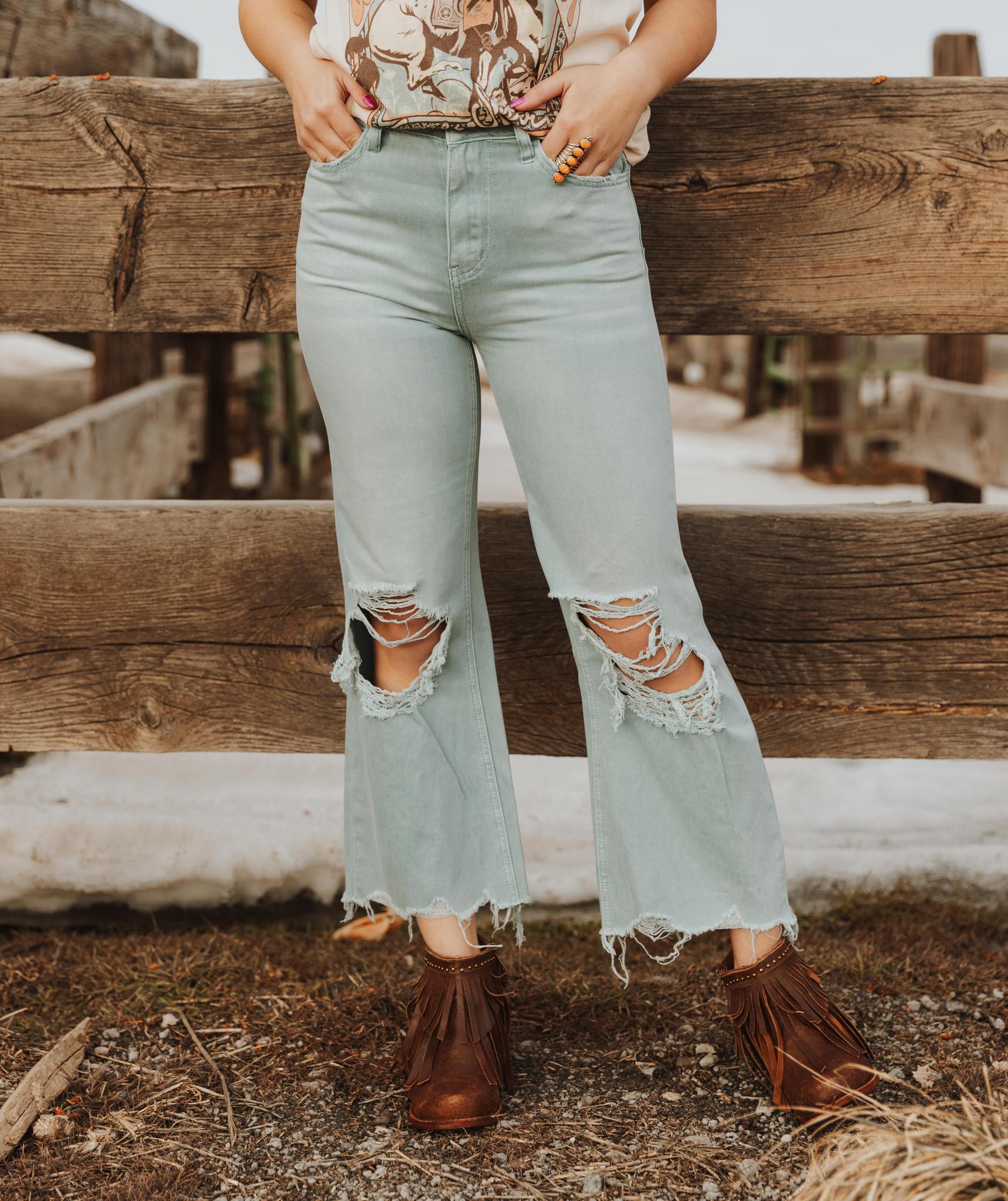 90S VINTAGE CROP FLARE - CLOUD BLUE